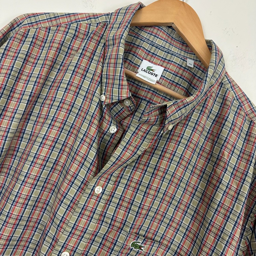 Lacoste Shirt Multicolor Plaid Cotton Long Sleeve Casual Button Up Mens 3XL